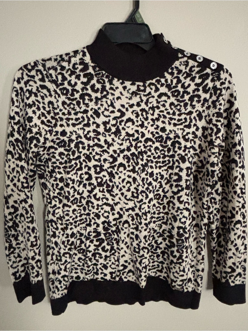 Calvin Klein Black and White Leopard Print Mock Neck Sweater